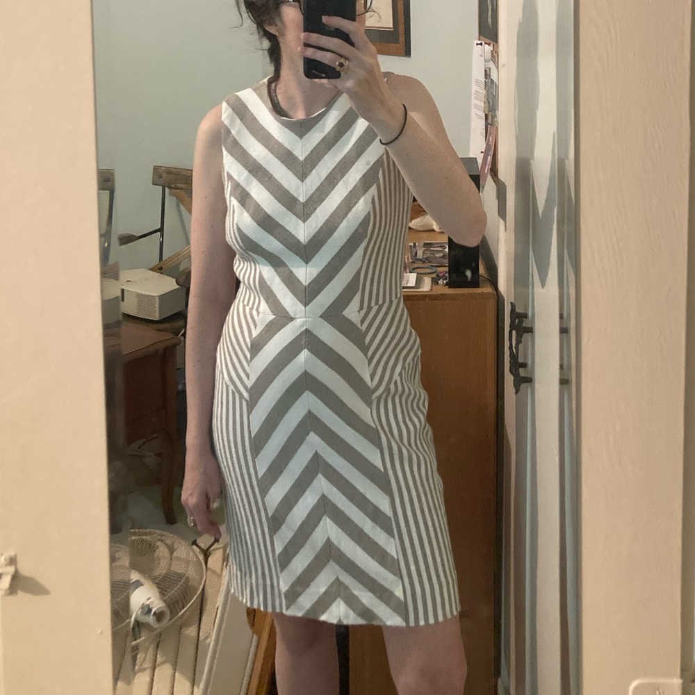 Milly Chevron stripe beige pencil dress